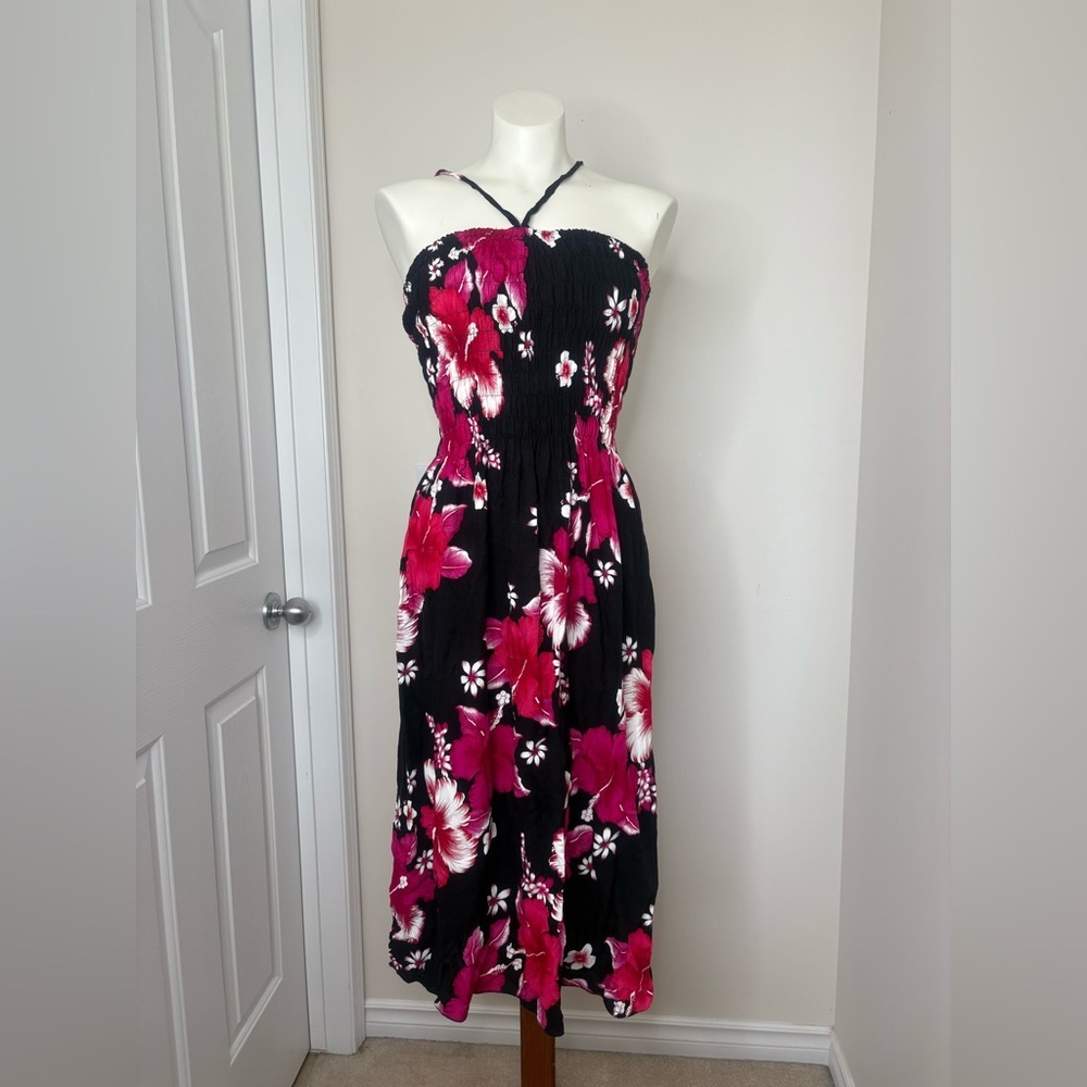 Floral Halter Maxi Dress Black and Pink Size Small or Medium - Picture 2 of 5